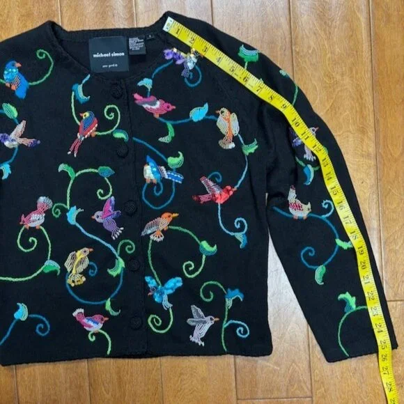 Michael Simon Women Bird Embroidered Beaded Cardigan Size S Colorful Art to Wear - Picture 12 of 13